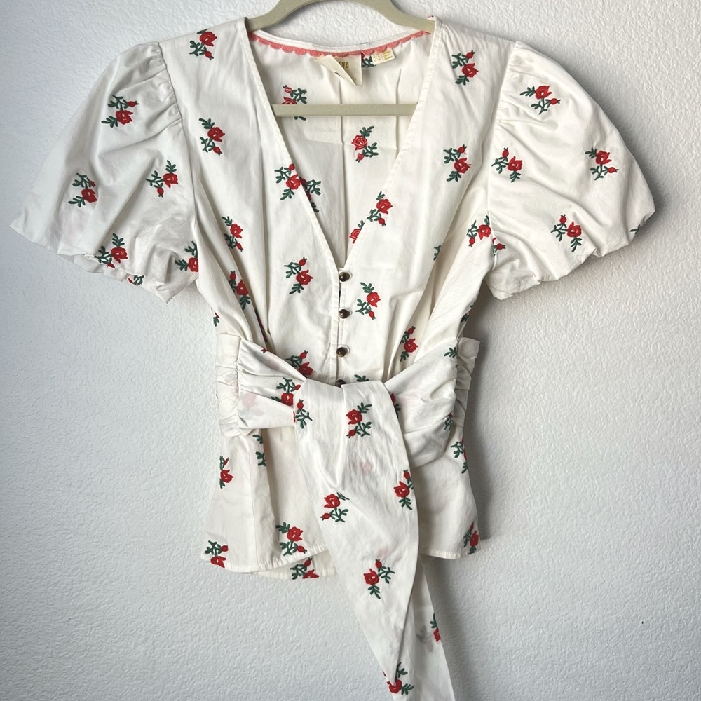 Maeve by Anthropologie Floral Embroidered Rosalie Puff Sleeve Blouse
